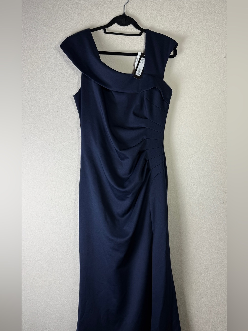 XSCAPE Navy Blue Ruched Maxi Dress 14 NWT Formal Evening Wedding Guest Gown - Picture 2 of 13